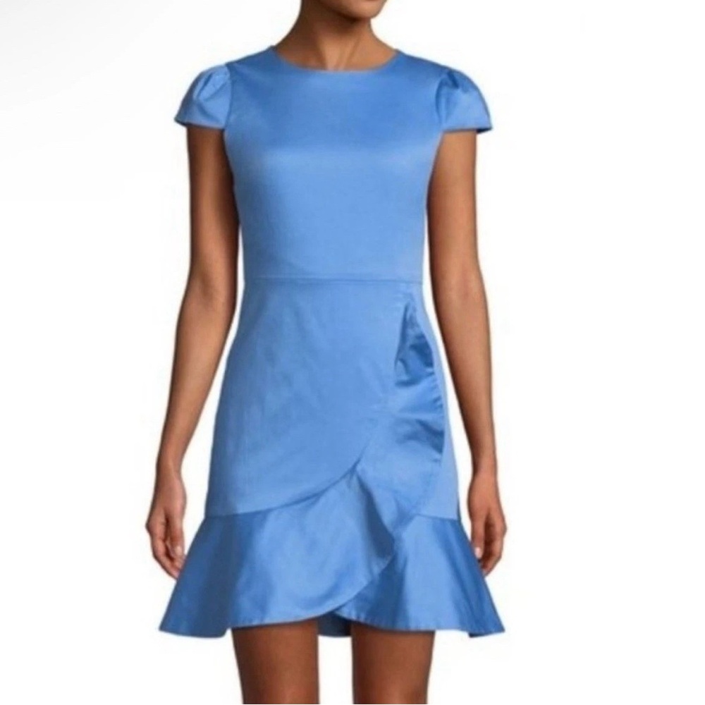Alice + Olivia Sky Blue Cap-Sleeve Ruffle Hem Mini Dress